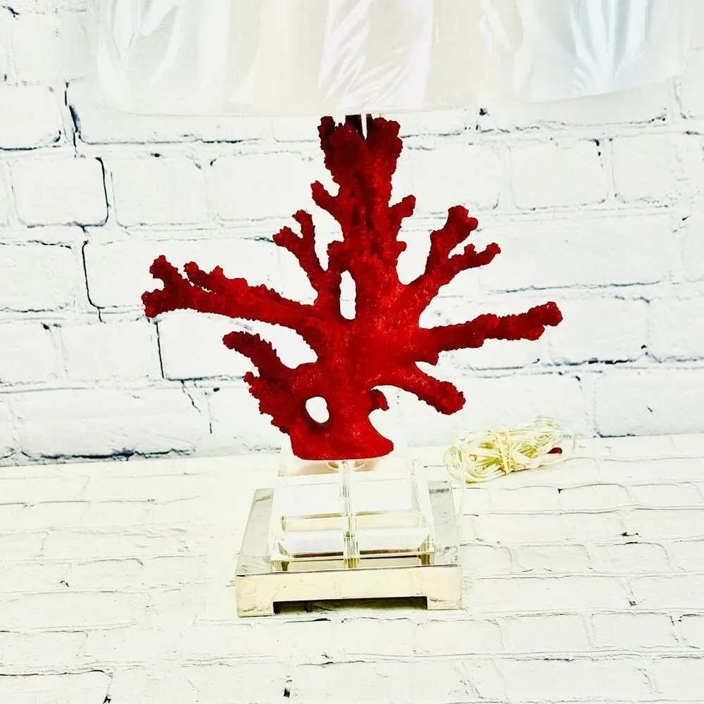Broyhill Red Corral Lucite Reef Nautical Coastal Beach Table Lamp & Shade
